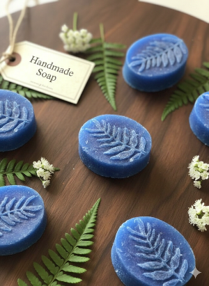 These are beautiful hand made soaps.  They have a leaf in the center.