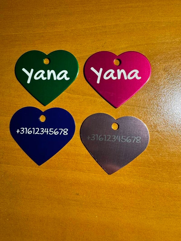 Hart vorm Aluminium hondenpenning dubbelzijdige gravure