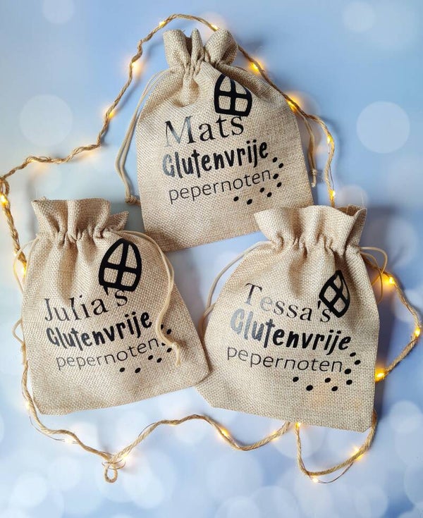 Jute zakje - glutenvrije pepernoten (inclusief verzendkosten)