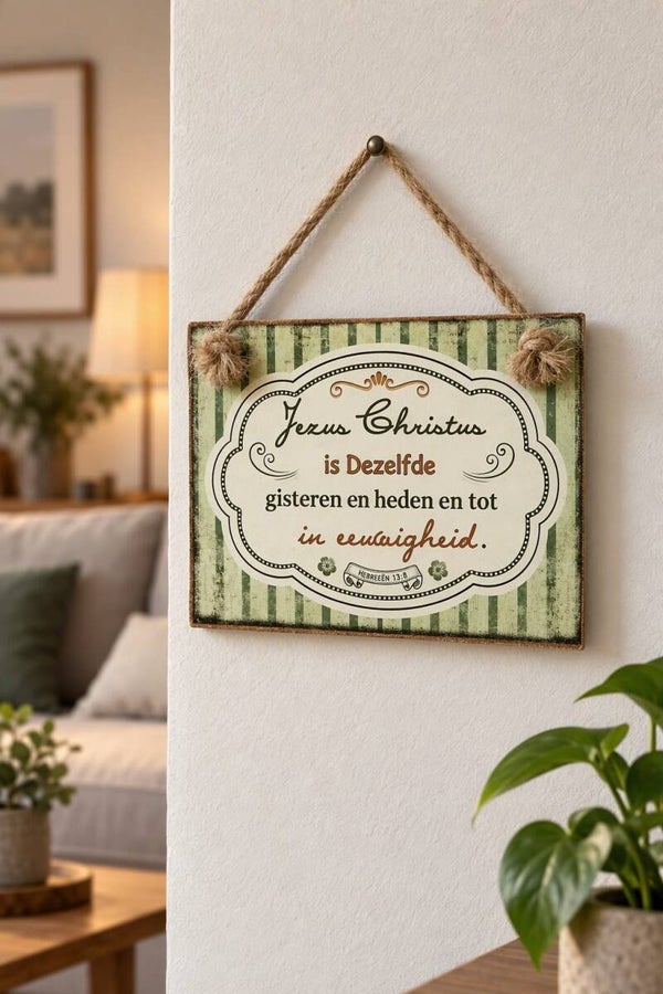 Houten Wandbordje Hebreeën 13:8 Jezus Christus is Dezelfde – Christelijke Decoratie