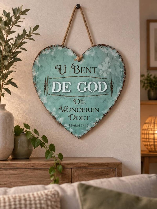 MDF Wandbord Hart Psalm 77:15 Wonderen – Turquoise Christelijke Decoratie