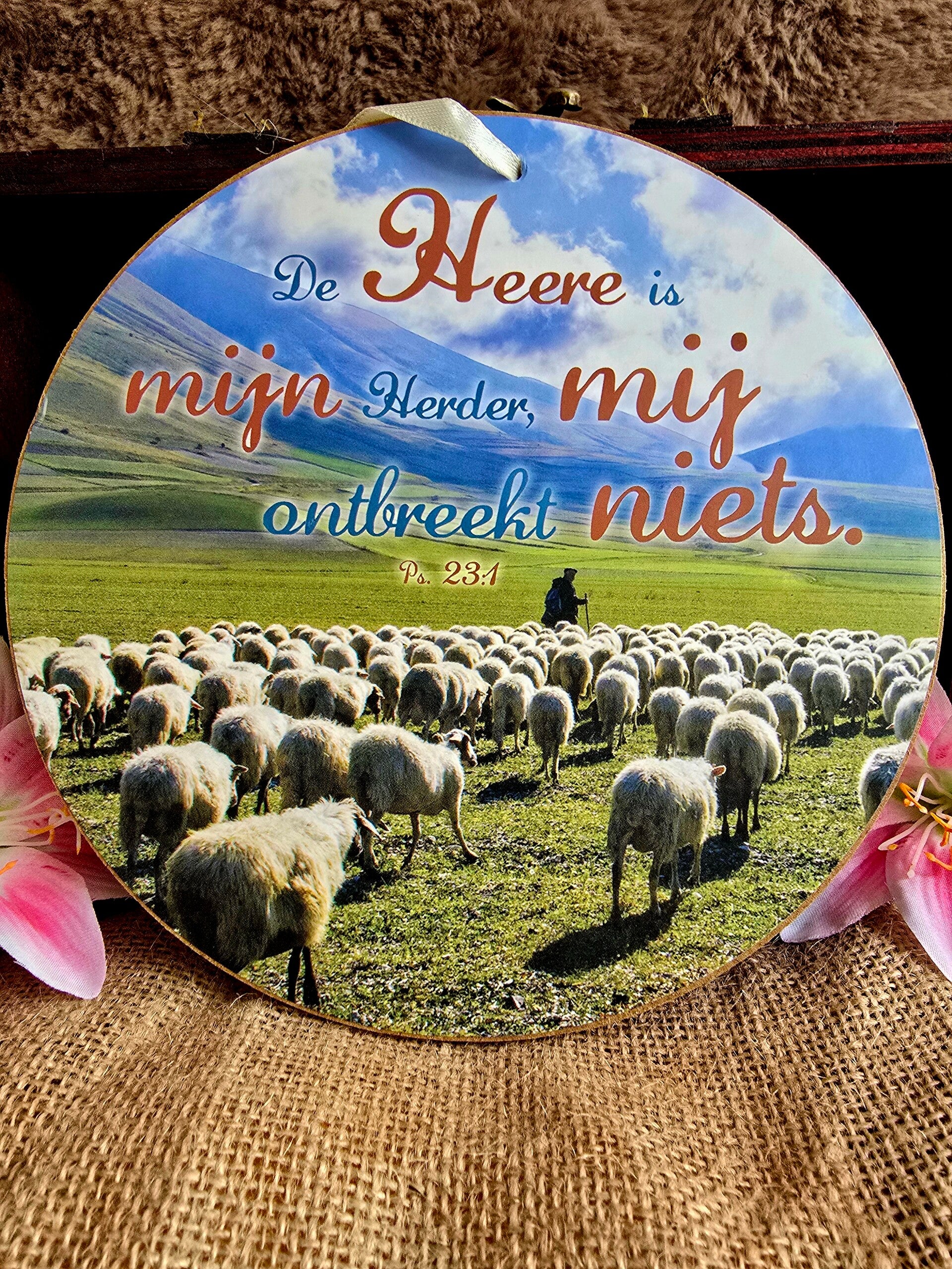 Rond Wandbordje: De Here is Mijn Herder