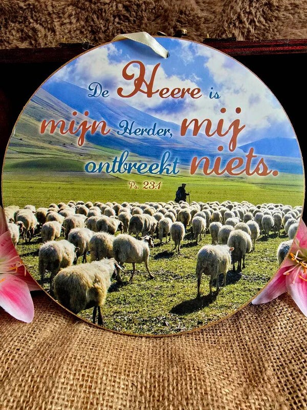 Rond Wandbordje: De Here is Mijn Herder