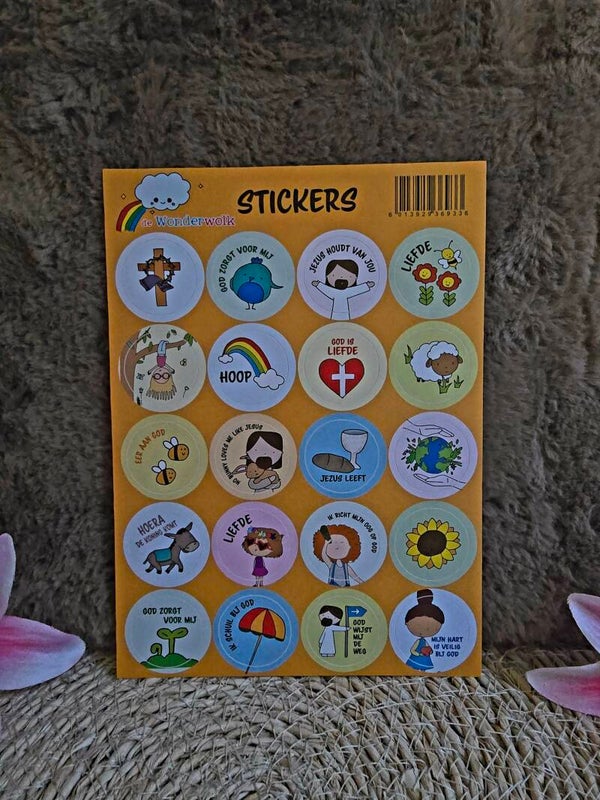 Bijbelse Stickervel (20 Ronde Stickers) – de Wonderwolk