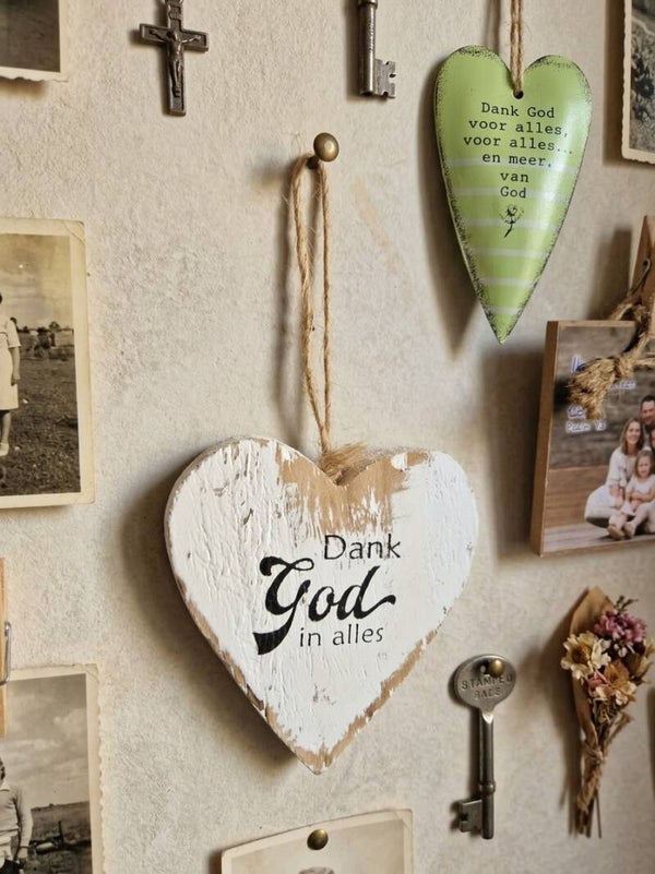 Houten Hart Dank God in Alles – Rustieke Christelijke Decoratie