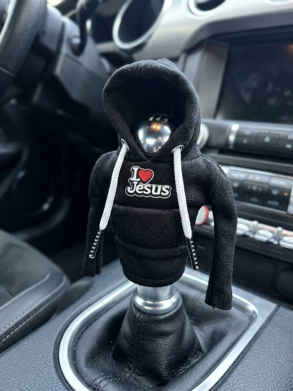 Mini Hoodie voor Versnellingspook – I Love Jesus – Christelijke Auto Accessoire