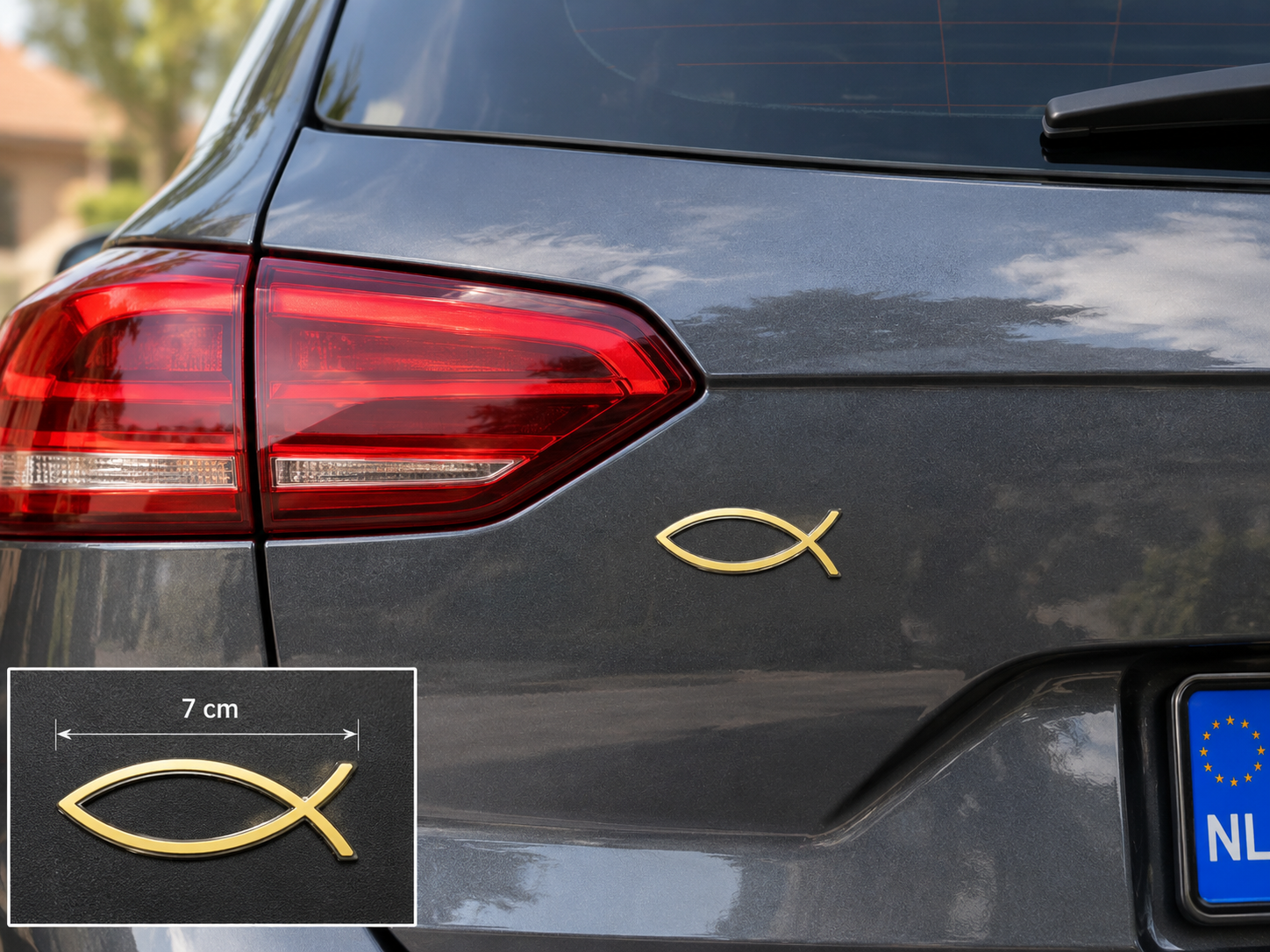 Ichthus Vis Auto Embleem Goud (7 cm) – Christelijk Visje met een Hart