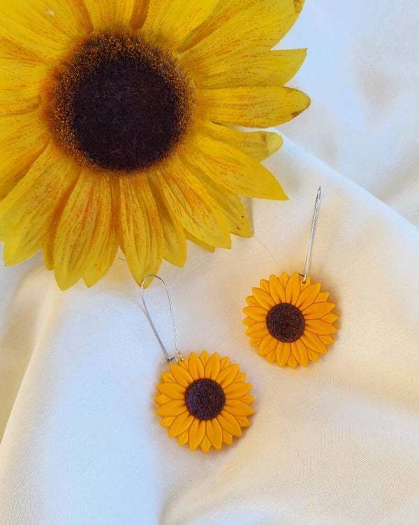 Boucles d'oreilles tournesol-long crochet