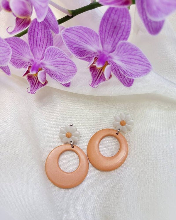 Boucles d'oreilles orange-clous fleur