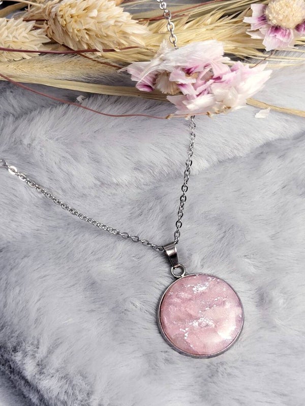 Collier "Aurore" | pendentif rose poudré & éclats d'argent