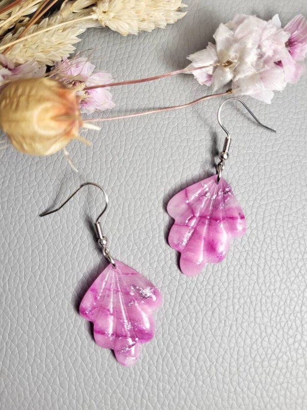 Boucles d'oreilles "Calypso" fuchsia marbré