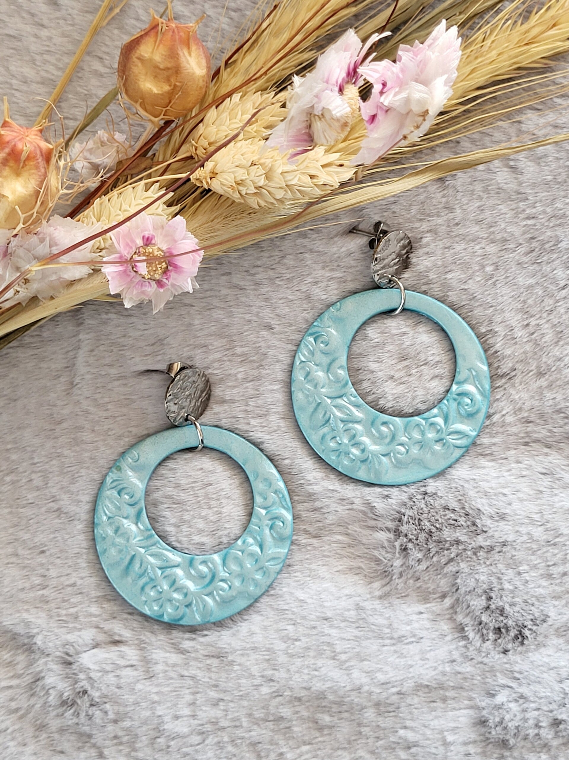 Boucles d'oreilles Liana-turquoise pastel et nacré