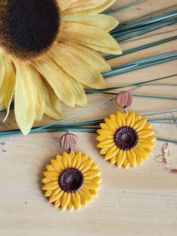 Boucles d'oreilles tournesol | clous d'oreilles pendants