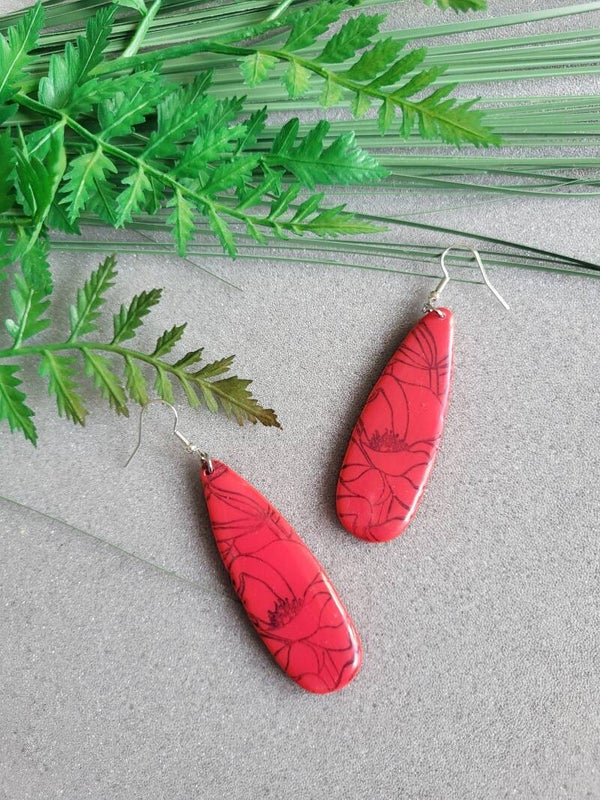 Boucles d’oreilles pendantes - Motif Coquelicot
