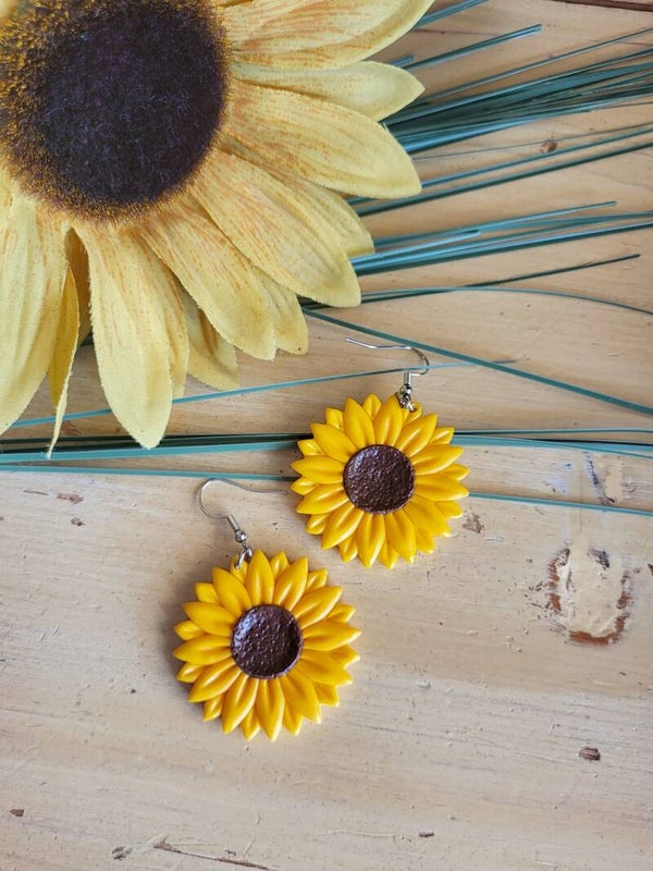 Boucles d'oreilles pendantes tournesol