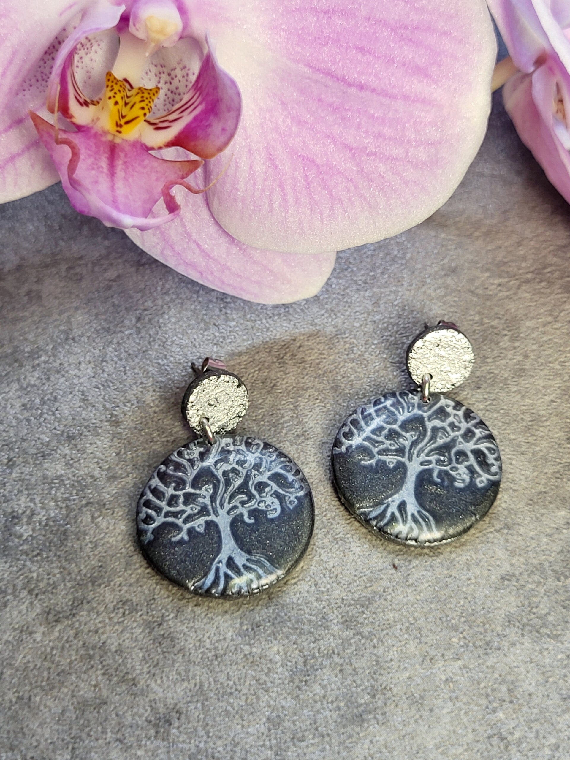 Boucles d'oreilles arbre de vie | clous d'oreilles pendants