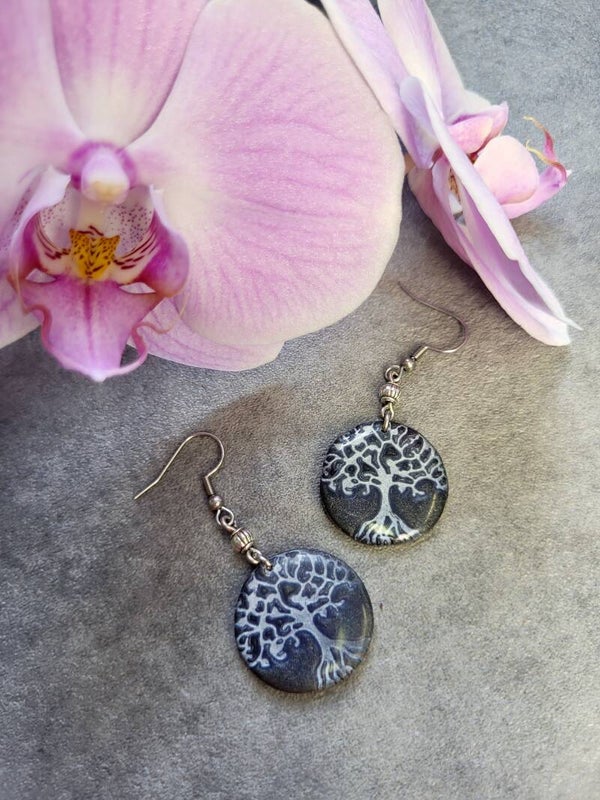 Boucles d'oreilles pendantes arbre de vie