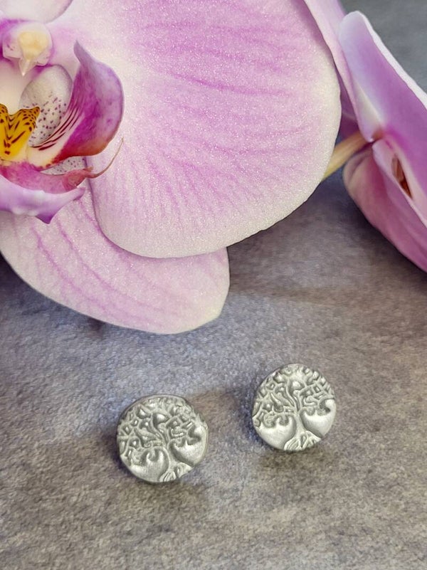 Boucles d'oreilles argentée motif arbre de vie | clous d'oreilles puces