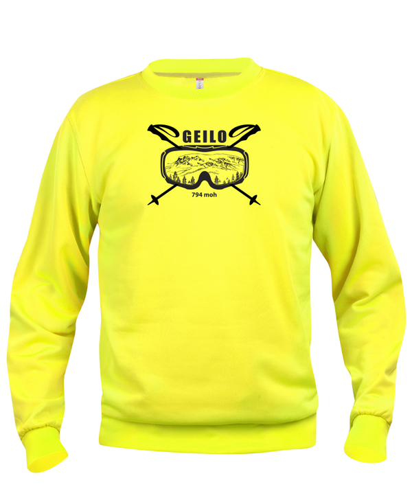 Rundhalsgenser med Geilobrille