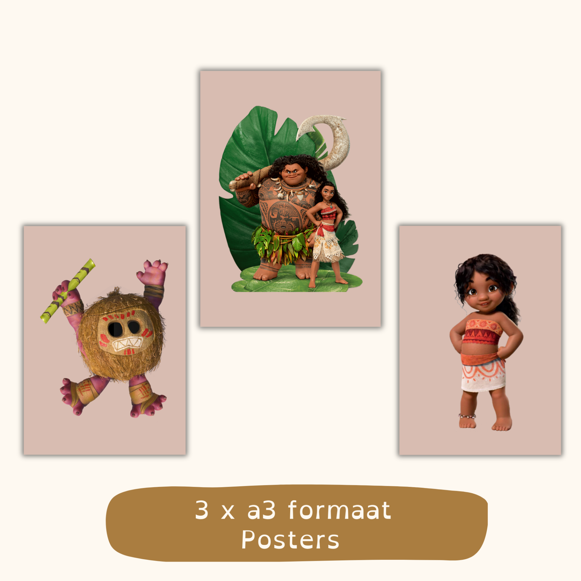 Moana / Vaiana posters kinderkamer A3 – Set van 3 tropische wall art