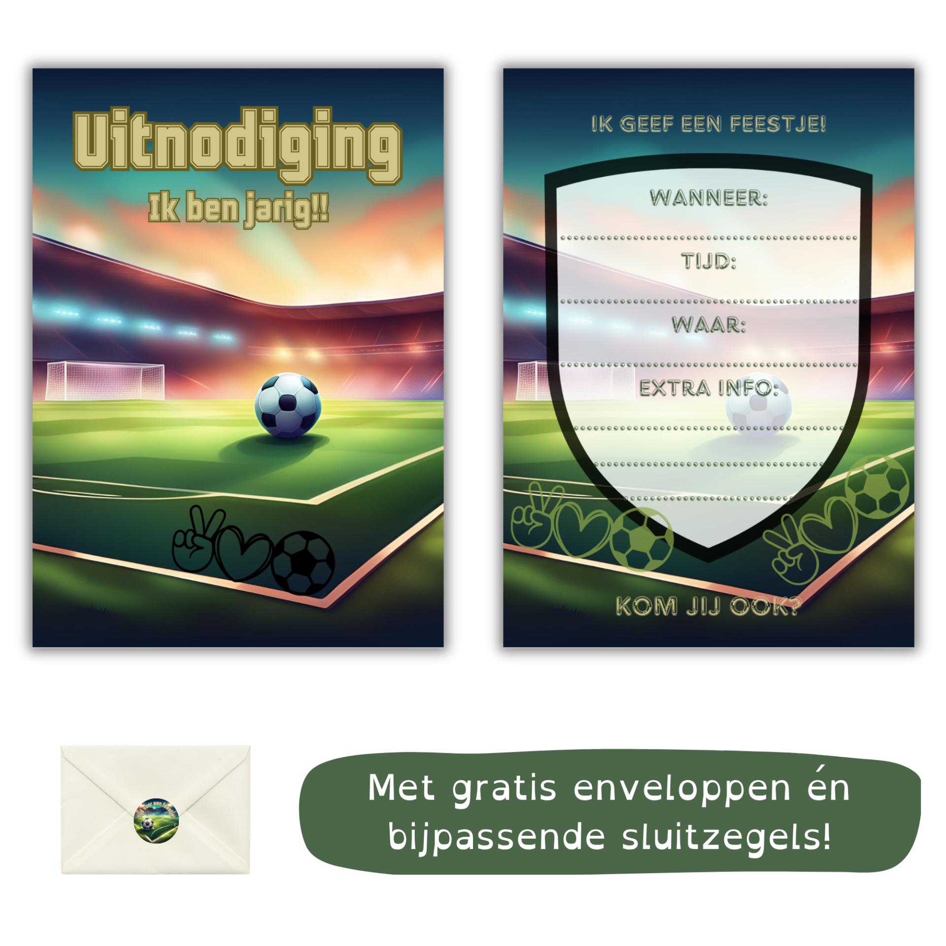 Voetbal uitnodiging kinderfeestje – kant en klaar – incl. envelop & sticker – per stuk
