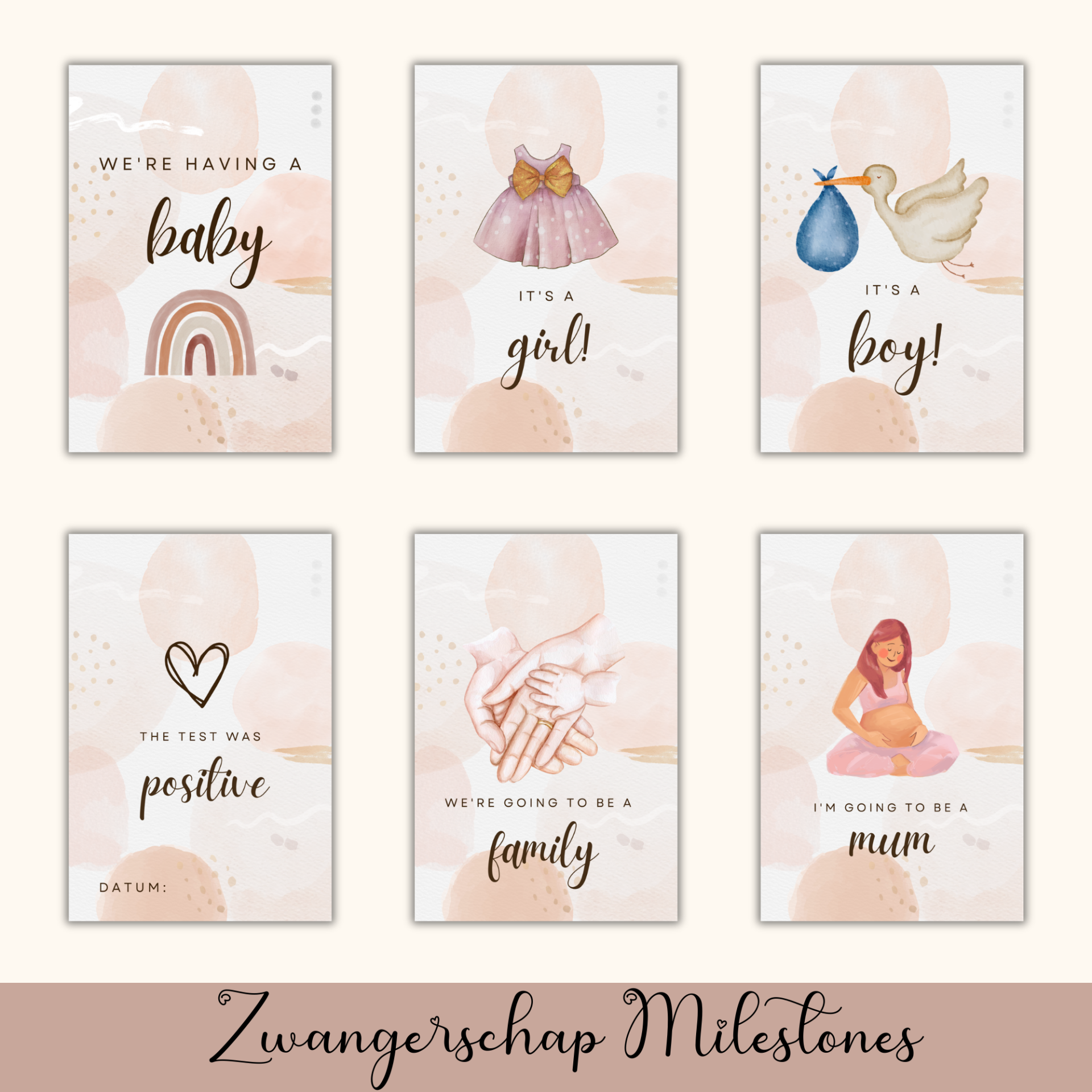 Zwangerschap Mijlpaalkaarten Set – 20 A5 Kaarten – Inclusief Jongen & Meisje Kaart – Nederlands & Engels – Zwangerschapsaankondiging