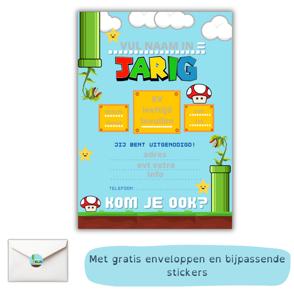 Super Mario uitnodiging - Kinderfeestje