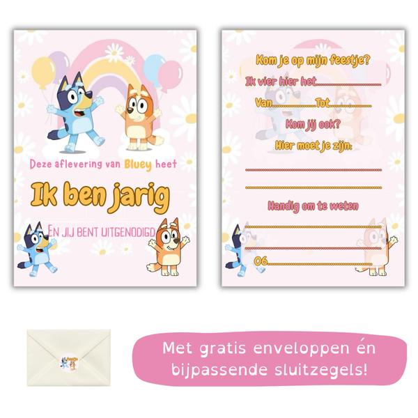 Bluey meisje uitnodiging kinderfeestje