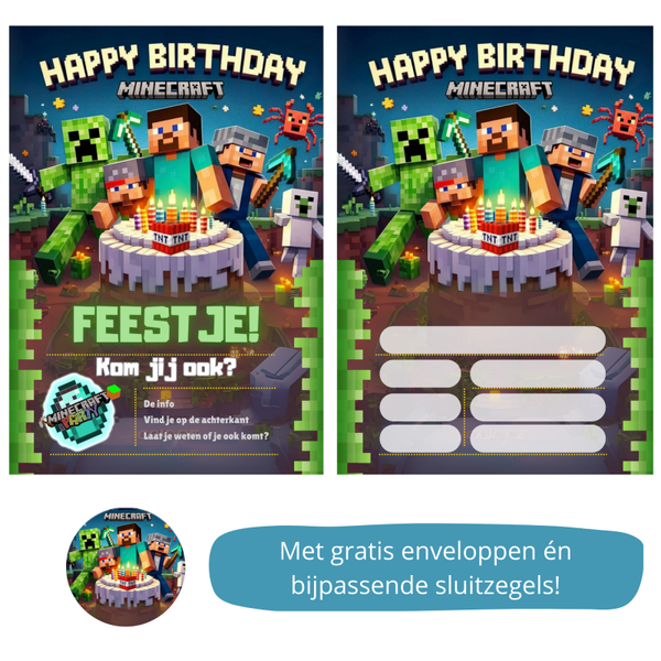 Minecraft Birthday uitnodiging - Kinderfeestje