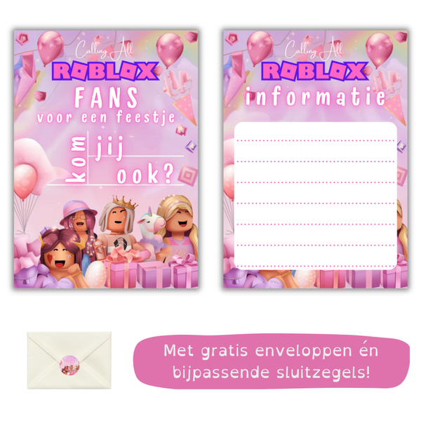 Roblox Girls party uitnodiging kinderfeestje