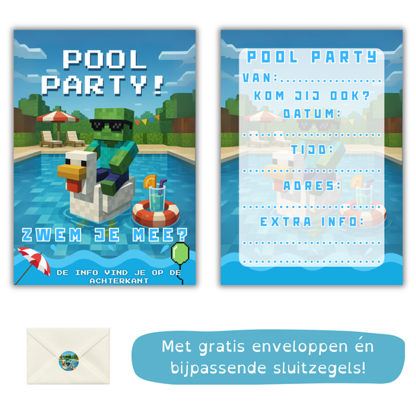 Minecraft Poolparty Uitnodiging Kinderfeestje