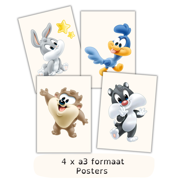 Looney Tunes posters kinderkamer – Set van 4 A3 wall art