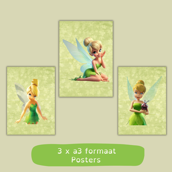 Tinker Bell posters kinderkamer – Set van 3 A3 wall art