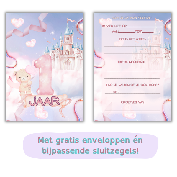 Dreamy Castle uitnodiging meisje 1, 2, 3 of 4 jaar – kant-en-klaar