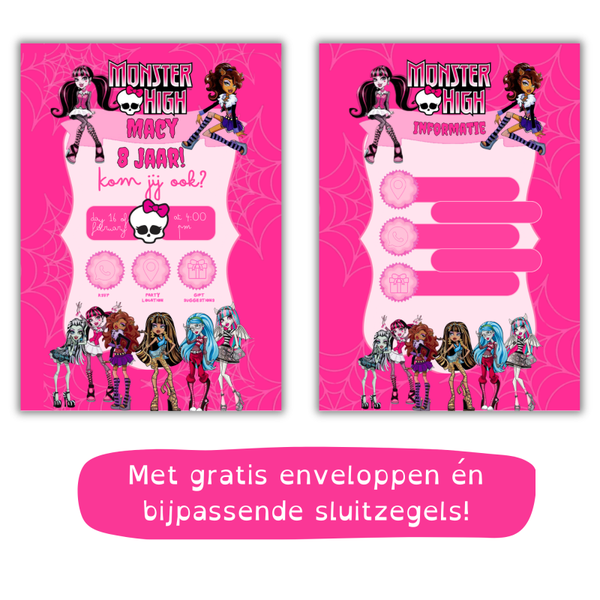Monster High Uitnodiging Kinderfeestje – Inclusief Gratis Envelop & Sluitsticker