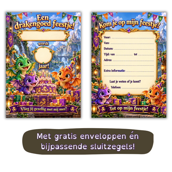 Uitnodiging drakenfeestje – met naam en leeftijd