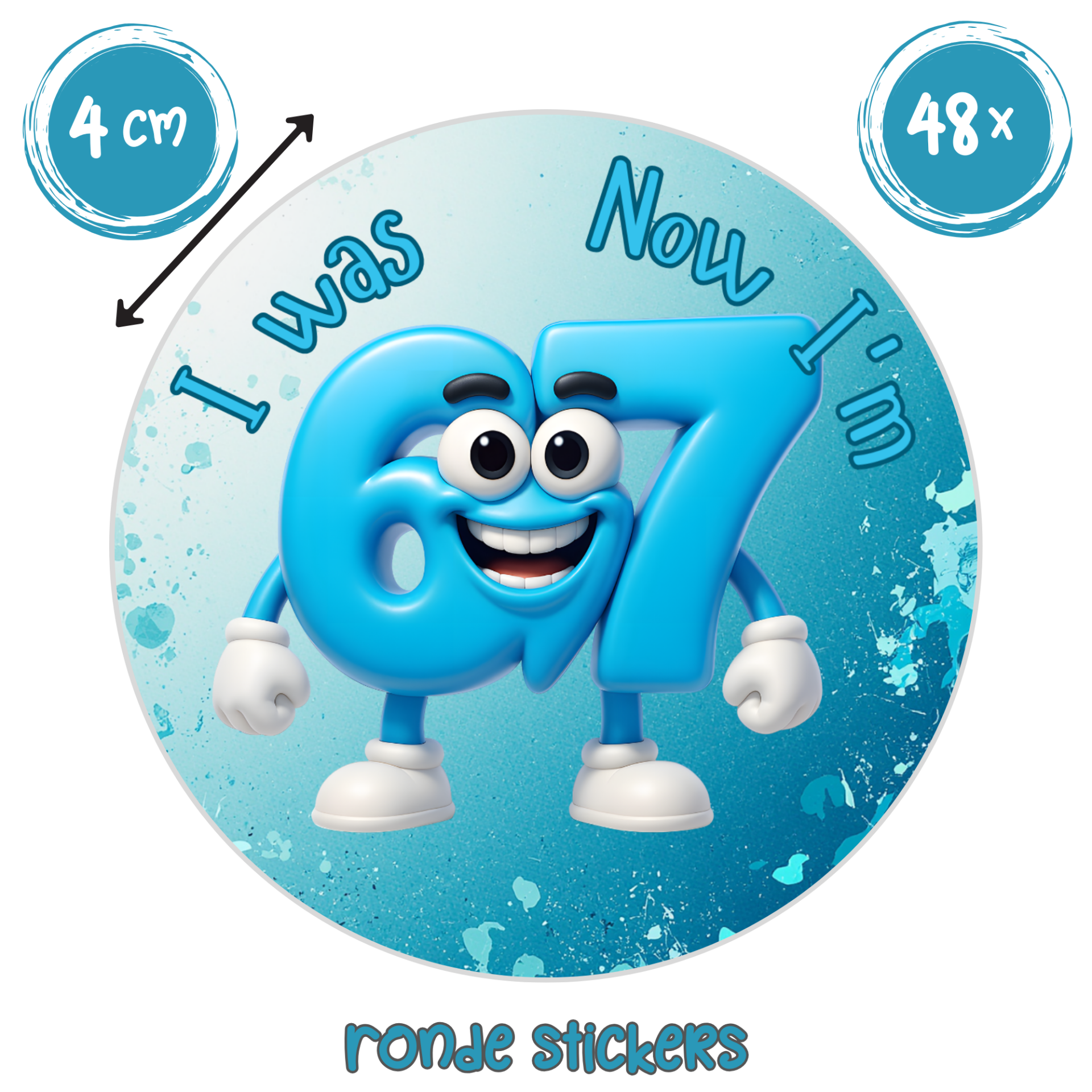 Brainrot 7 jaar traktatie stickers – I was 6, now I’m 7 – 48 stuks verjaardag stickers