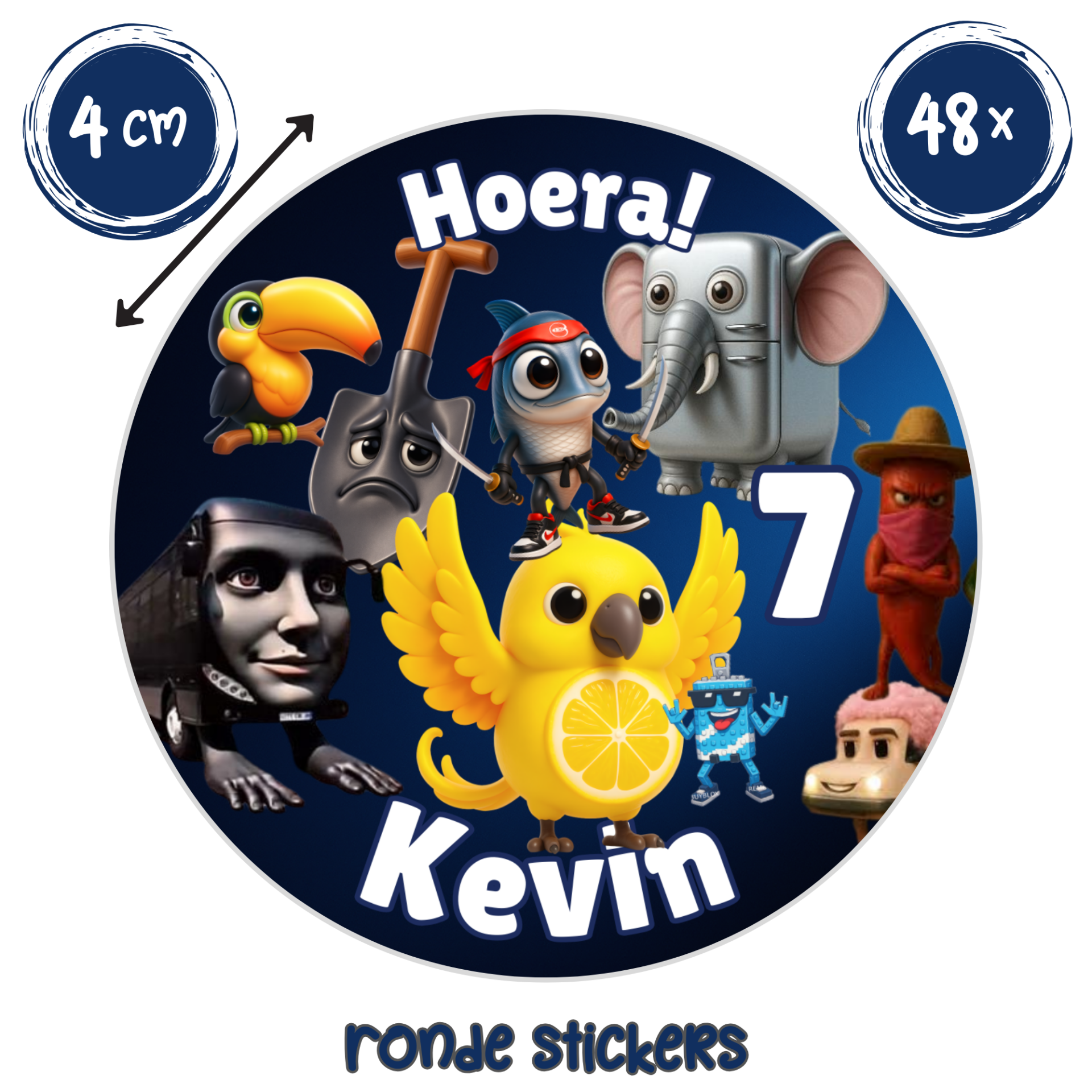 Brainrot traktatie stickers met naam en leeftijd – 48 stuks verjaardag stickers