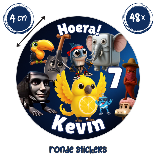 Brainrot traktatie stickers met naam en leeftijd – 48 stuks verjaardag stickers