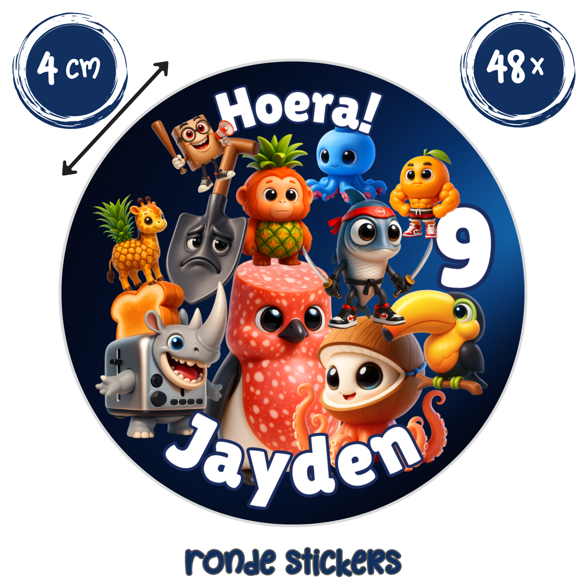 Brainrot gepersonaliseerde traktatie stickers – 48 stuks met naam en leeftijd