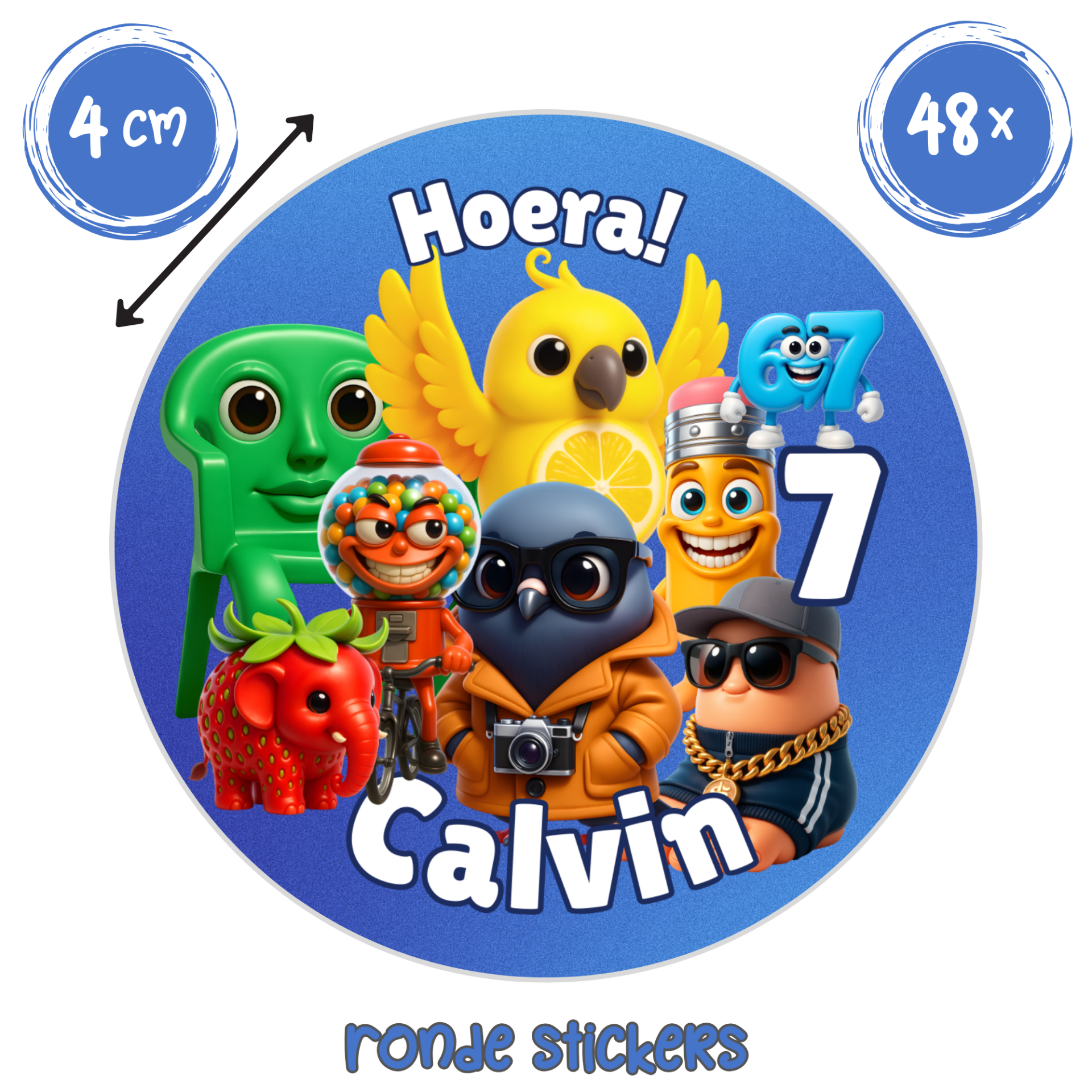 Brainrot verjaardag stickers met naam en leeftijd – 48 stuks traktatie stickers