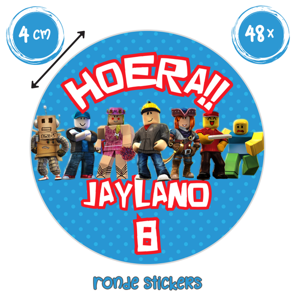 Roblox traktatie stickers met naam en leeftijd – 48 stuks verjaardag stickers