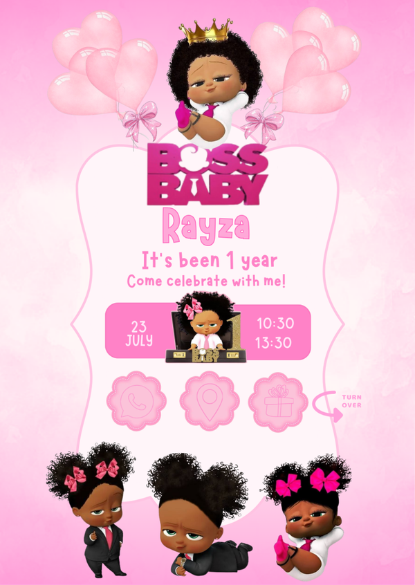 Boss Baby Meisje Uitnodiging – Brown Beauty – Gepersonaliseerd
