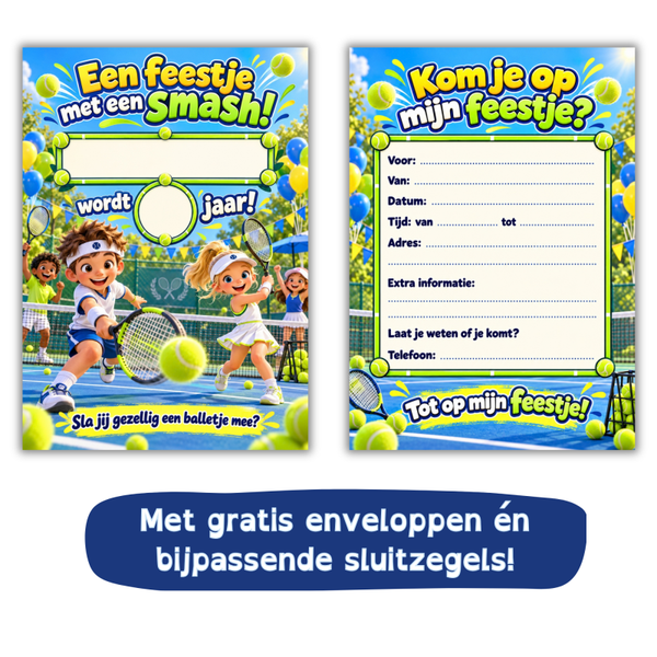 Uitnodiging tennisfeestje – met naam en leeftijd