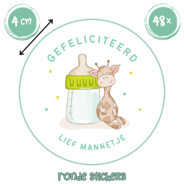 Baby Traktatie Stickers Jongen – Gefeliciteerd Lief Mannetje | 48 stuks