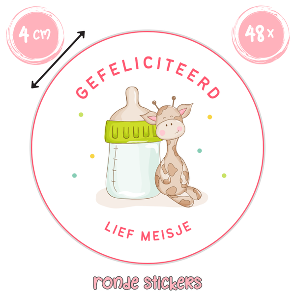 Baby Traktatie Stickers Meisje – Gefeliciteerd Lief Meisje | 48 stuks