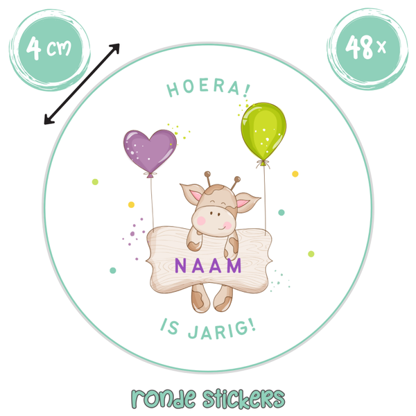 Traktatie Stickers Jongens – Hoera Naam is Jarig | 48 stuks