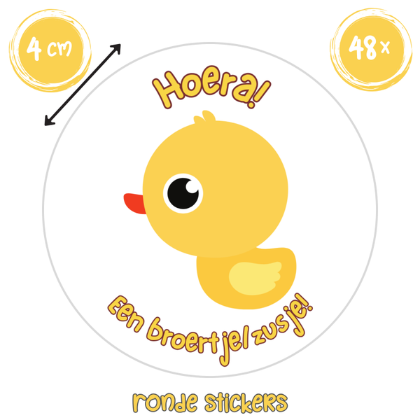 Geboorte Stickers – Hoera een Broertje of Zusje | 48 stuks