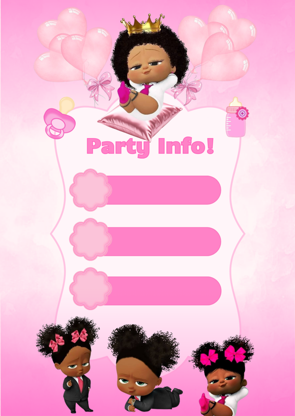 Boss Baby Meisje Uitnodiging – Brown Beauty – Gepersonaliseerd