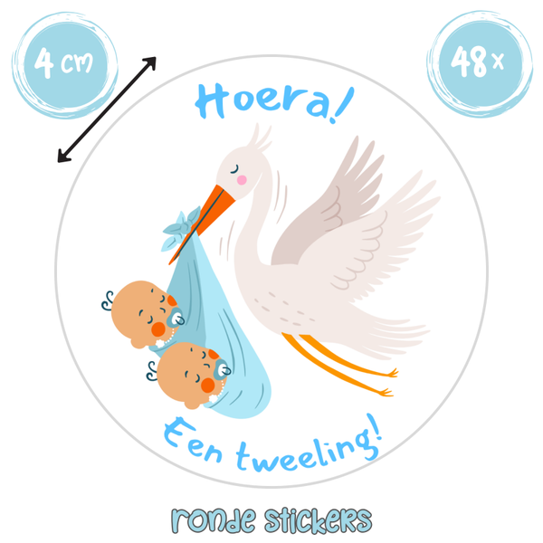 Tweeling Stickers Jongens – Hoera een Tweeling | 48 stuks